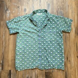 Ophelia & Indigo Green Floral Button Down Shortsleeved Lounge/ Pajama Top